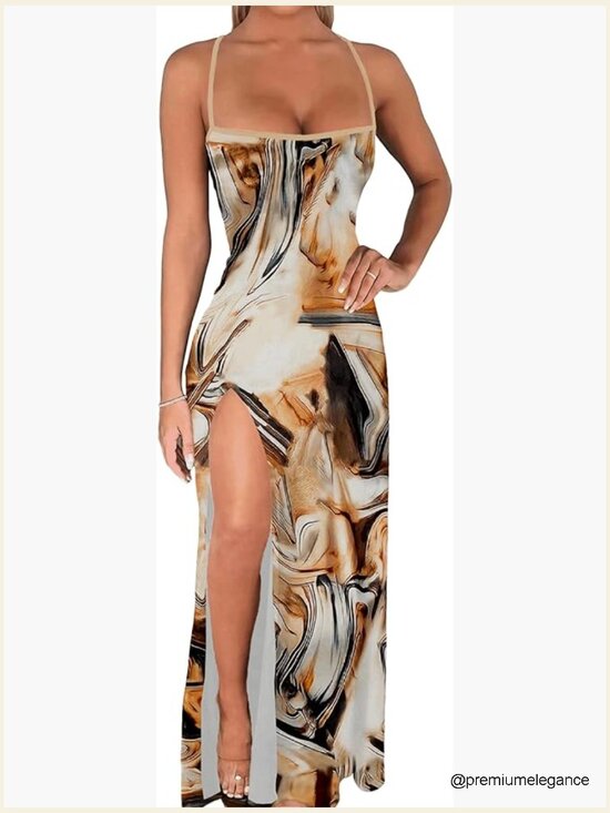 Dresses & Skirts - Elegant Bodycon Maxi Gown with Square Neck and High Slit